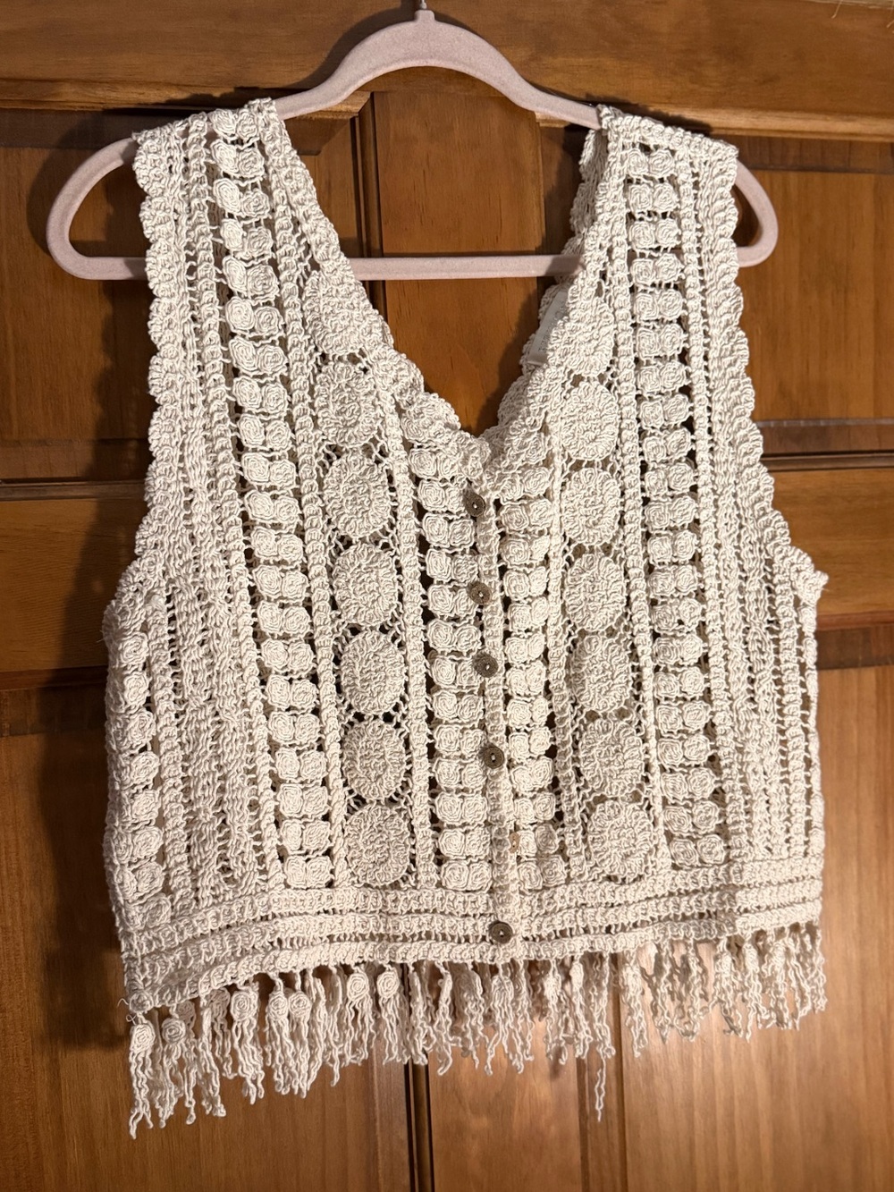 Rebellion Cream Crochet Fringe Button-Front Tunic - Picture 1 of 6